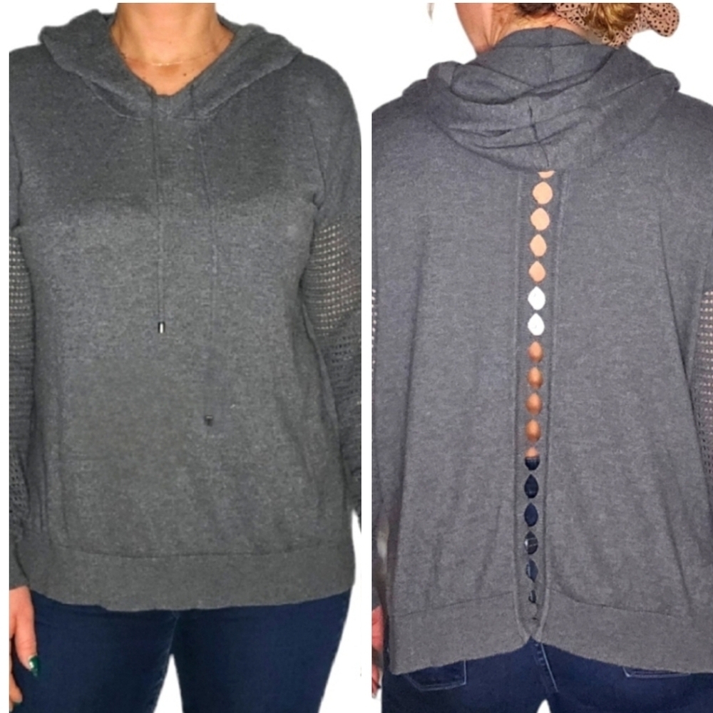 Harper Pullover Hoodie Grey Long Sleeve Open Back Design Size Medium
